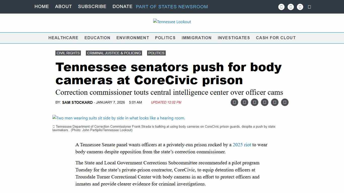 Tennessee senators push for body cameras at CoreCivic prison • Tennessee Lookout